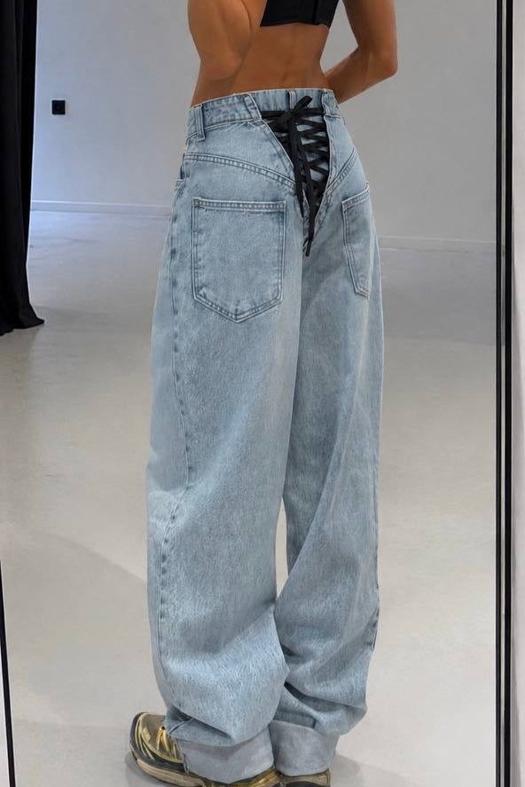 Lace Up Back Balloon Jean