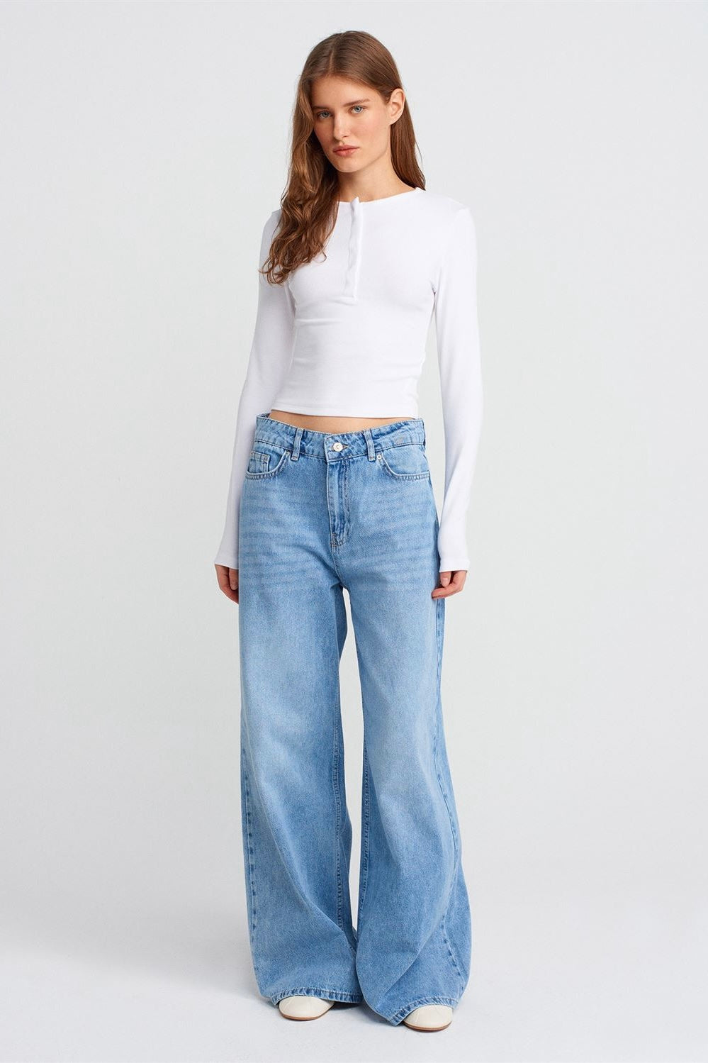 Soft Modal Ribbed Buttoned Long Sleeve Top