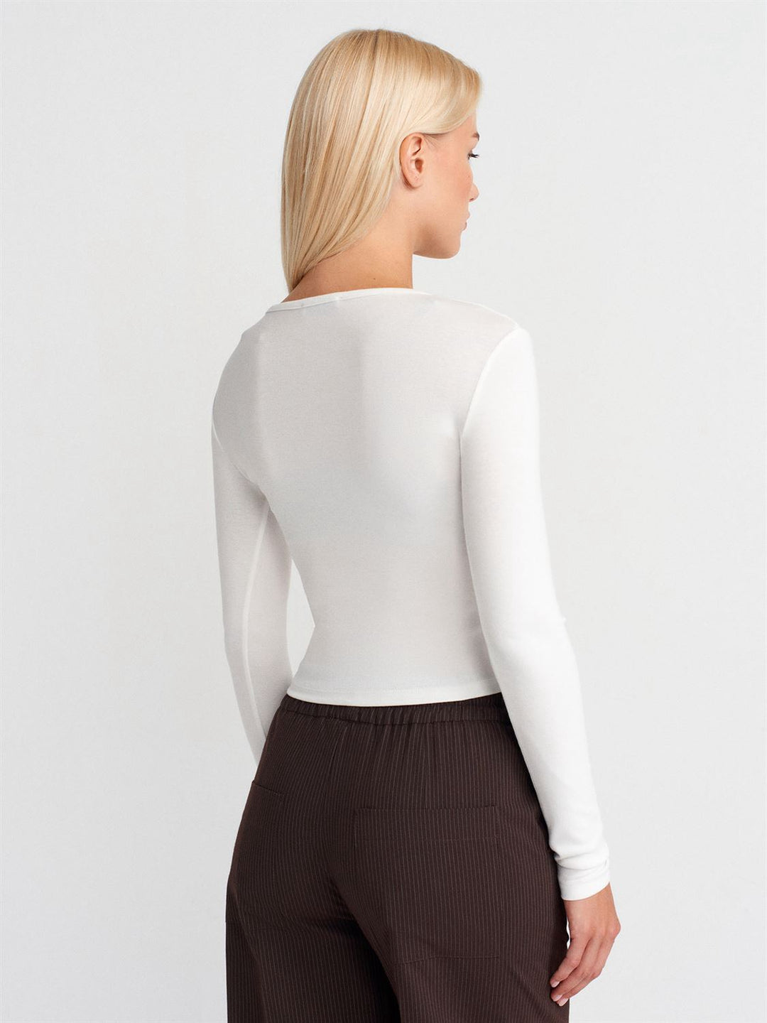 Soft Modal Ribbed Buttoned Long Sleeve Top