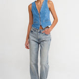 Zip Up Denim Vest Top