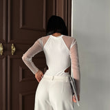 Sheer Sleeve Cut-Out Bodysuit White