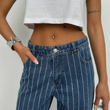Rhinestone Striped Straight Jeans