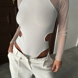 Sheer Sleeve Cut-Out Bodysuit White