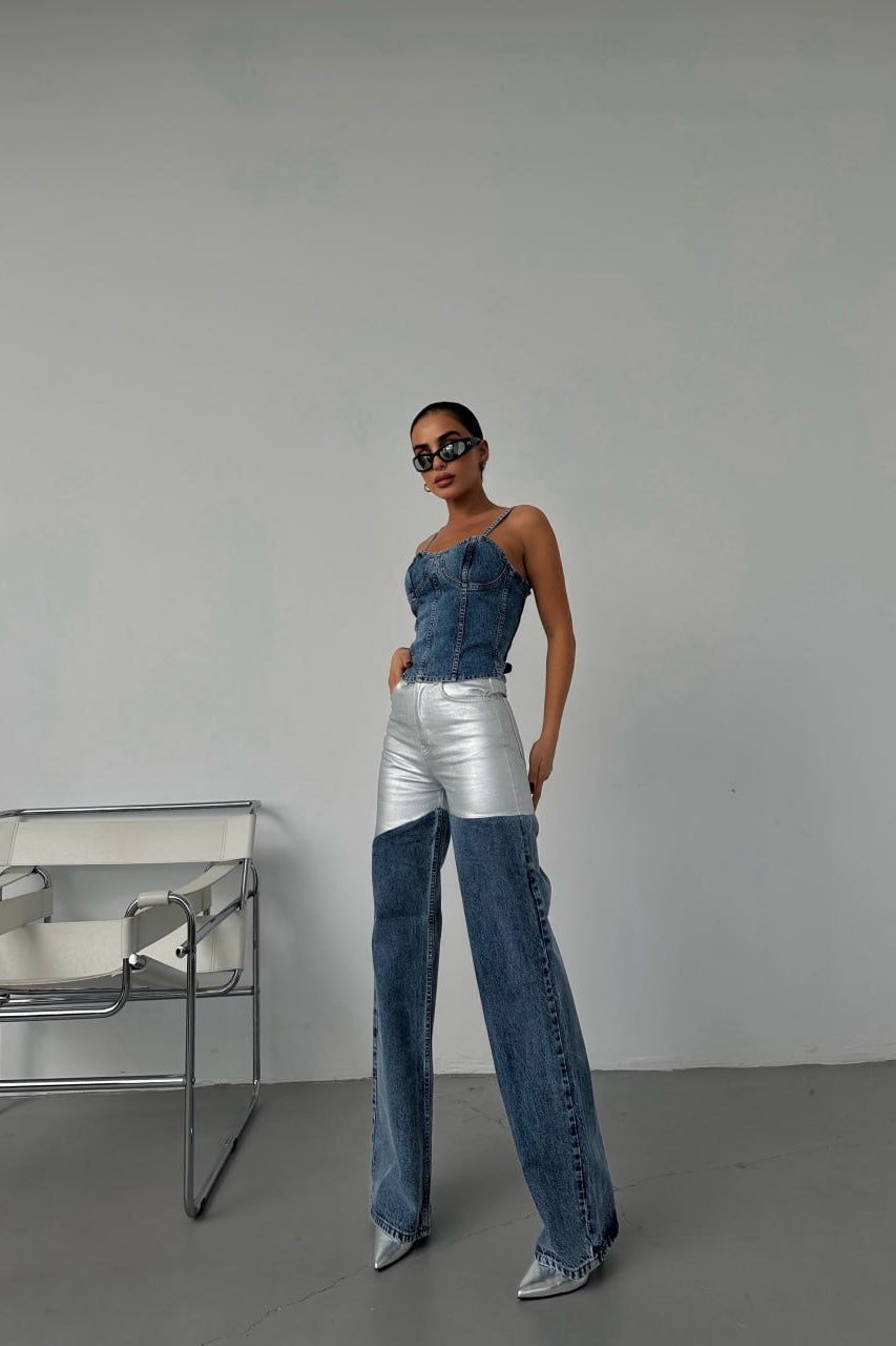 Silver Designed Bicolor Jeans