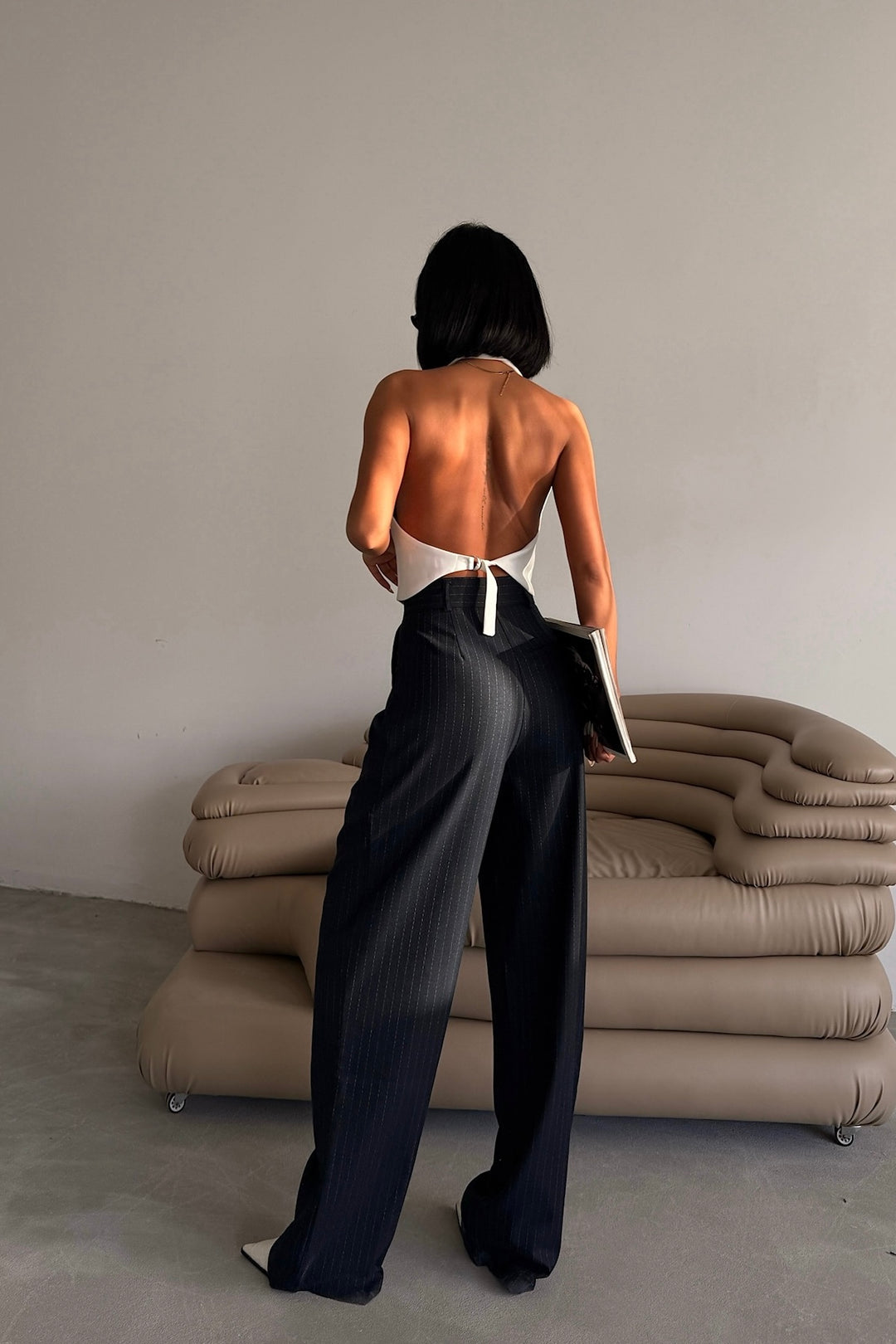 Pinstripe Pleated Trousers