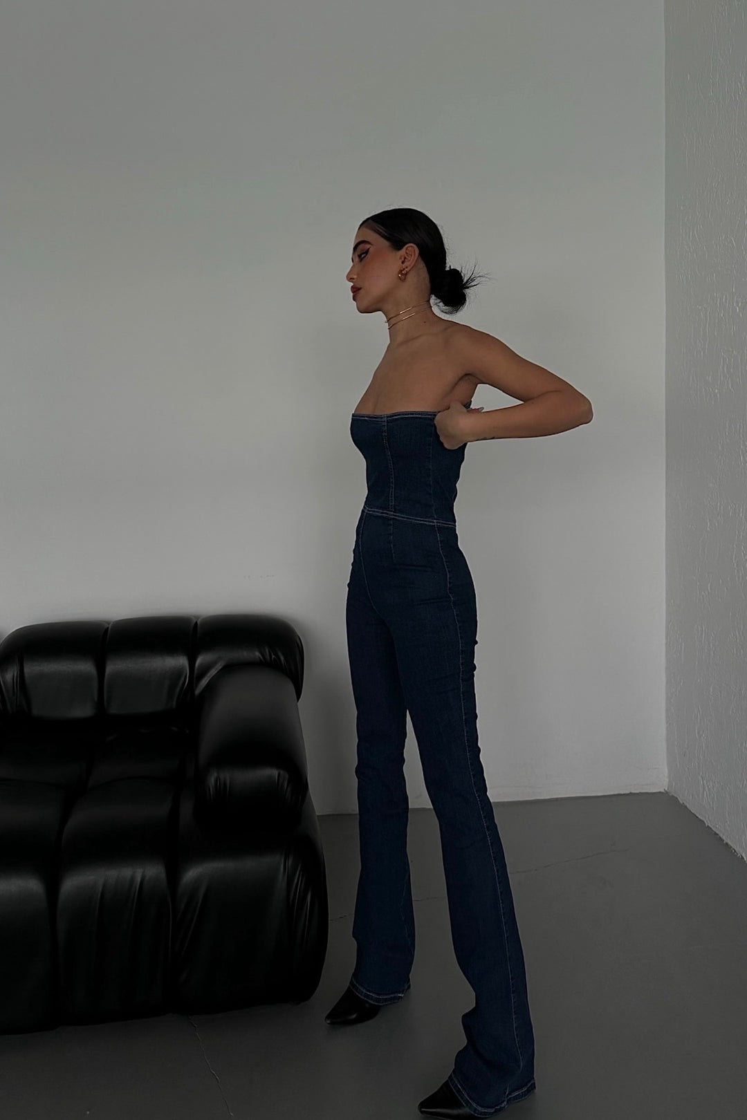 Off Shoulder Denim Jumpsuit