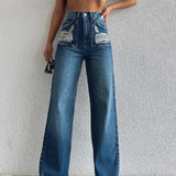 Ripped Pockets Palazzo Jeans