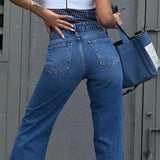 Laser Cut Hem Palazzo Dark Jeans