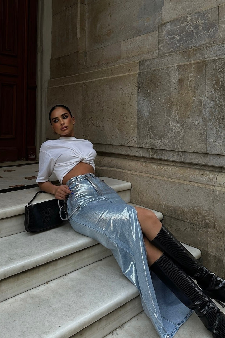 Polished Jean Skirt