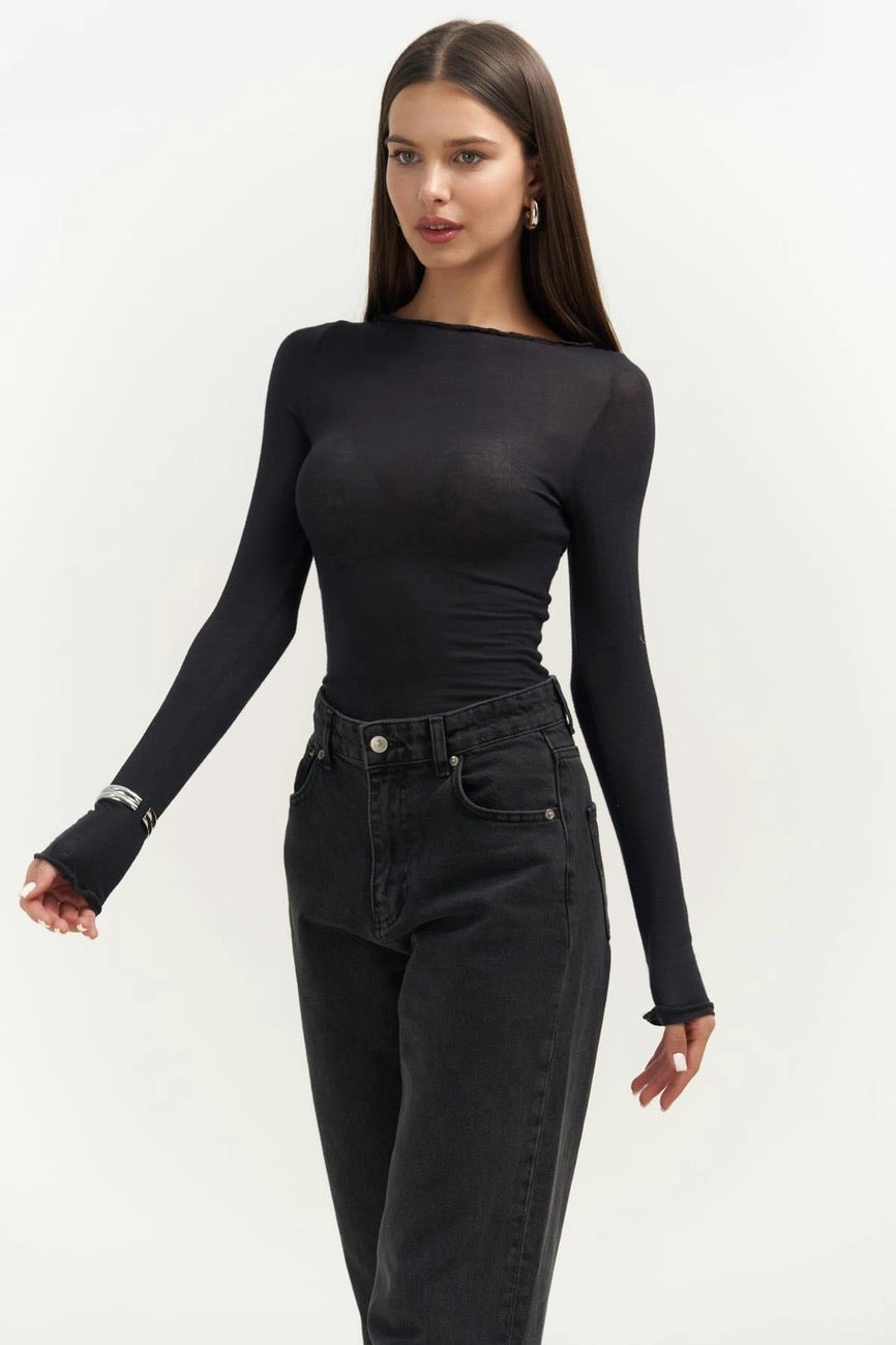 Sabrina Neckline See-Through Top