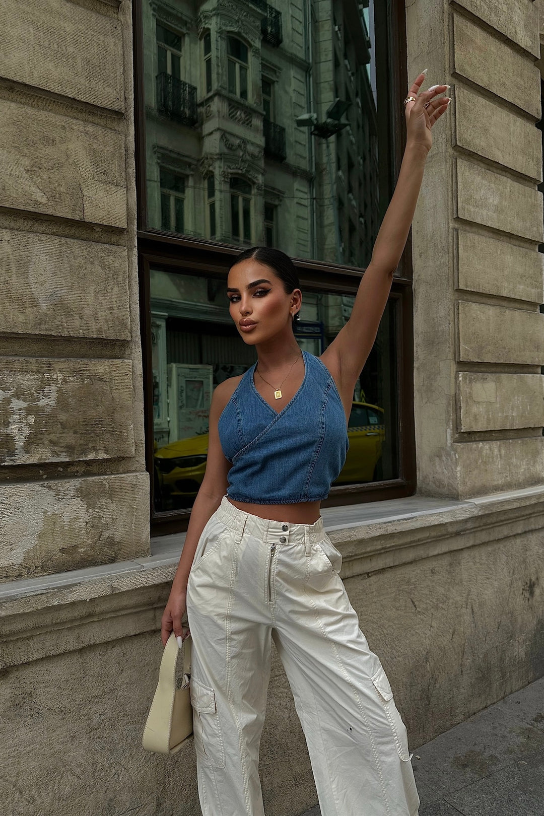Open Tie Back Denim Top