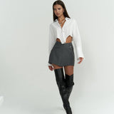 V Waist Gray Mini Skirt
