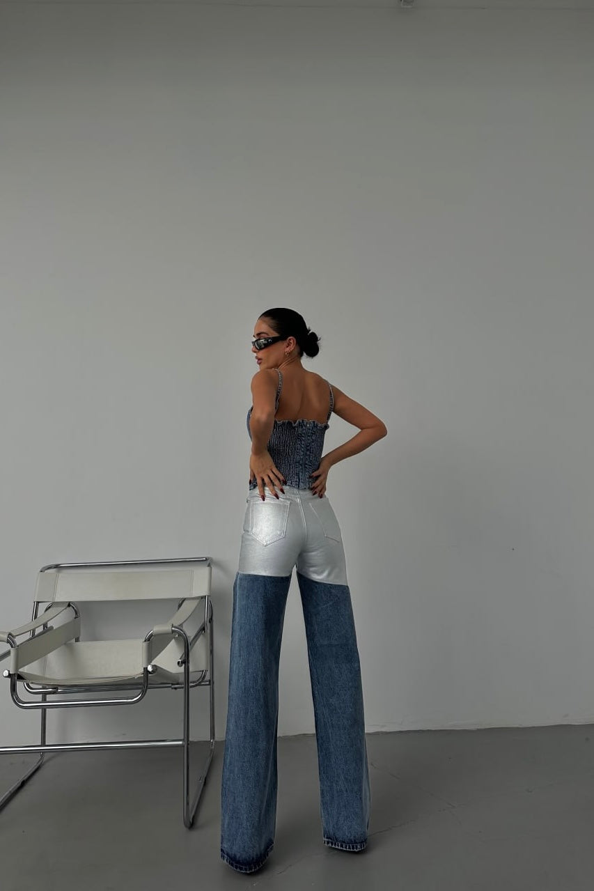 Silver Designed Bicolor Jeans
