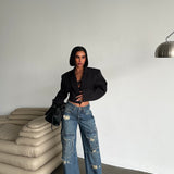 Cargo Pocket Wide Leg Ripped Jeans