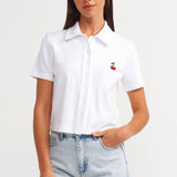 Cherry Embroidered White Polo Shirt