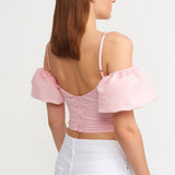 Puff Sleeve Drawstring Crop Top
