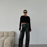 Black Faux Leather Pants with White Stitch