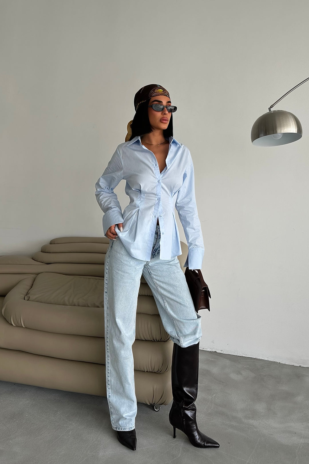 Pleated Waist Button-Up Shirt