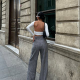 Herringbone Wool Wide Legs Pants