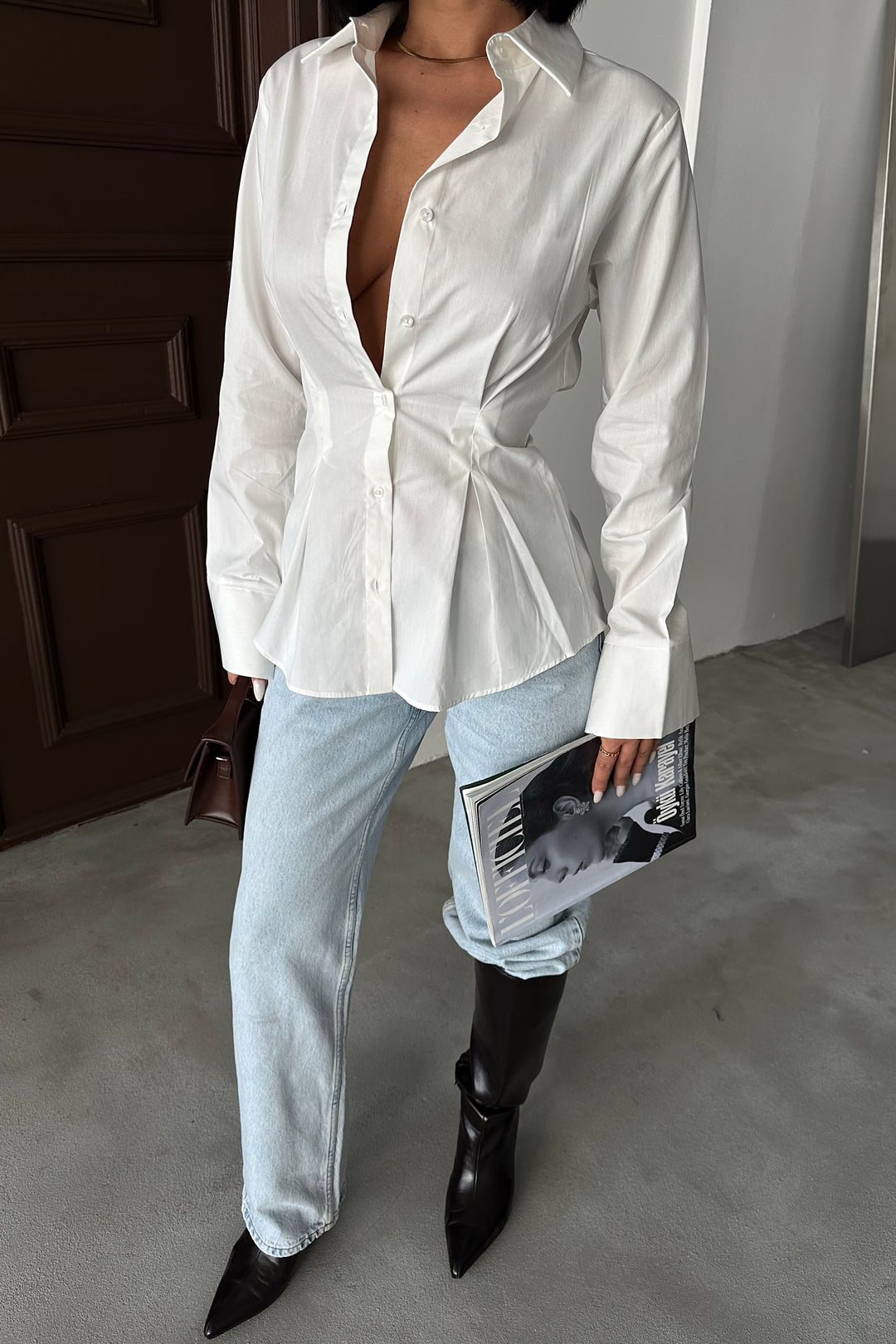 Pleated Waist Button-Up Shirt
