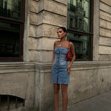 Button Up Strapless Denim Dress