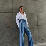 White Stitch Stripe Design Flared Jeans