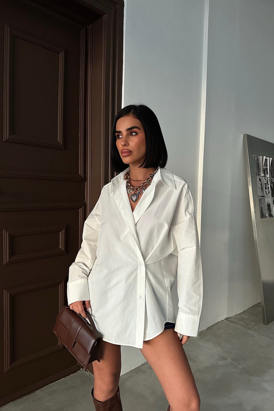 Crossed-Button Oversized Shirt