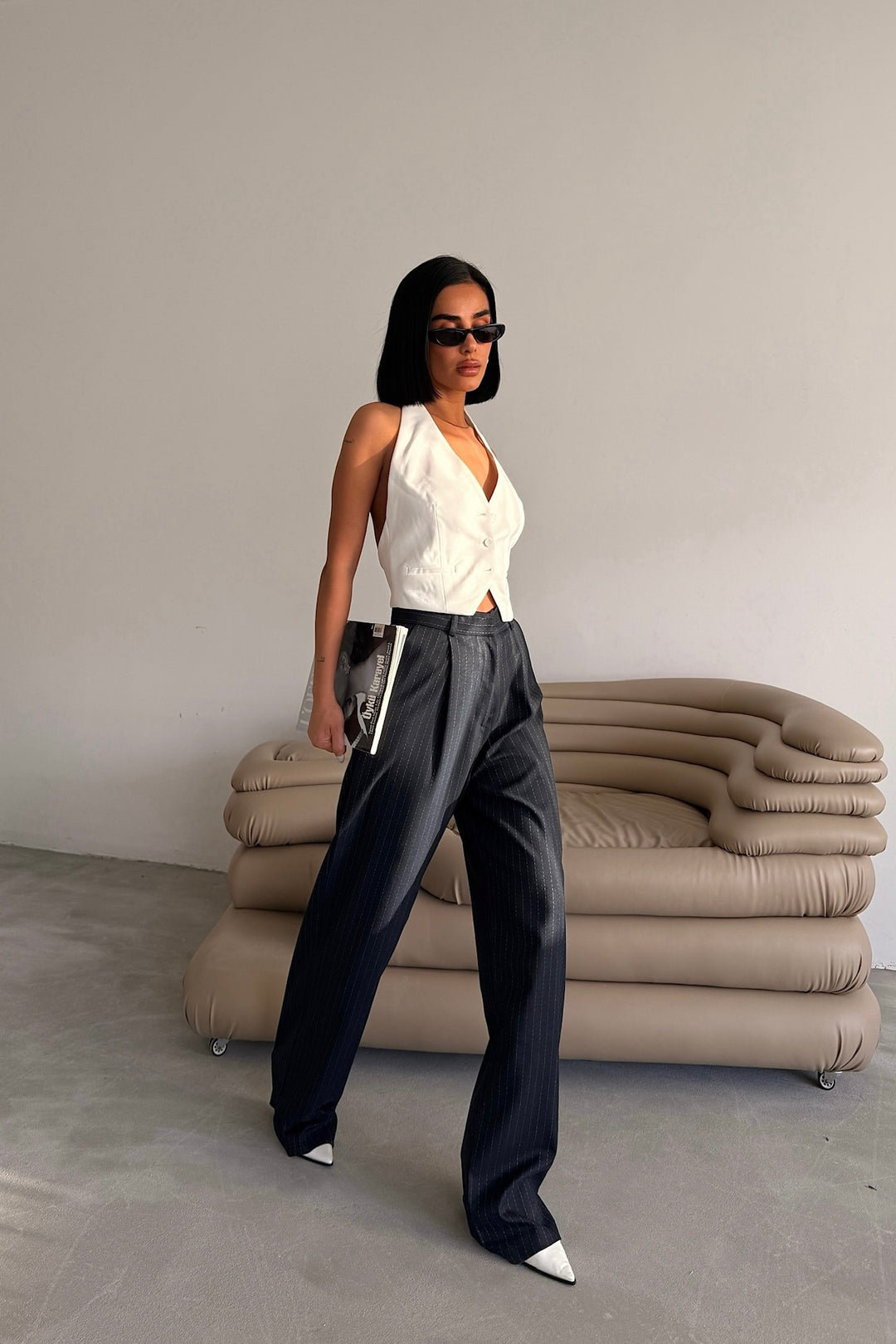 Pinstripe Pleated Trousers