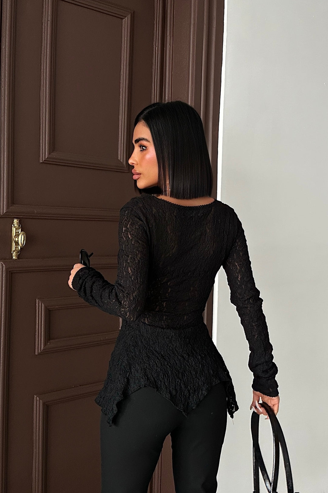Sheer Lace Button-Up Top