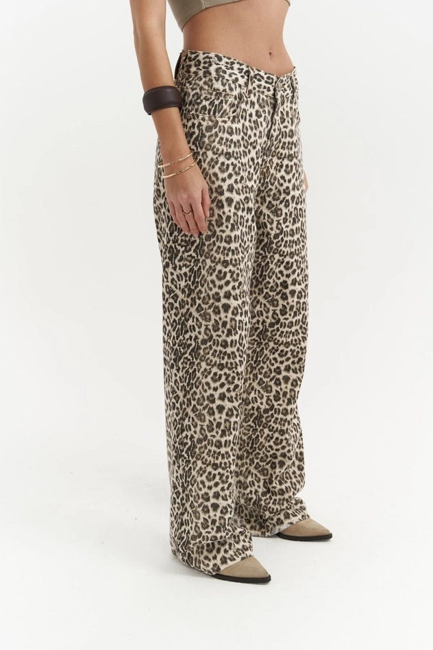 Leopard Wide Leg Fit Jeans