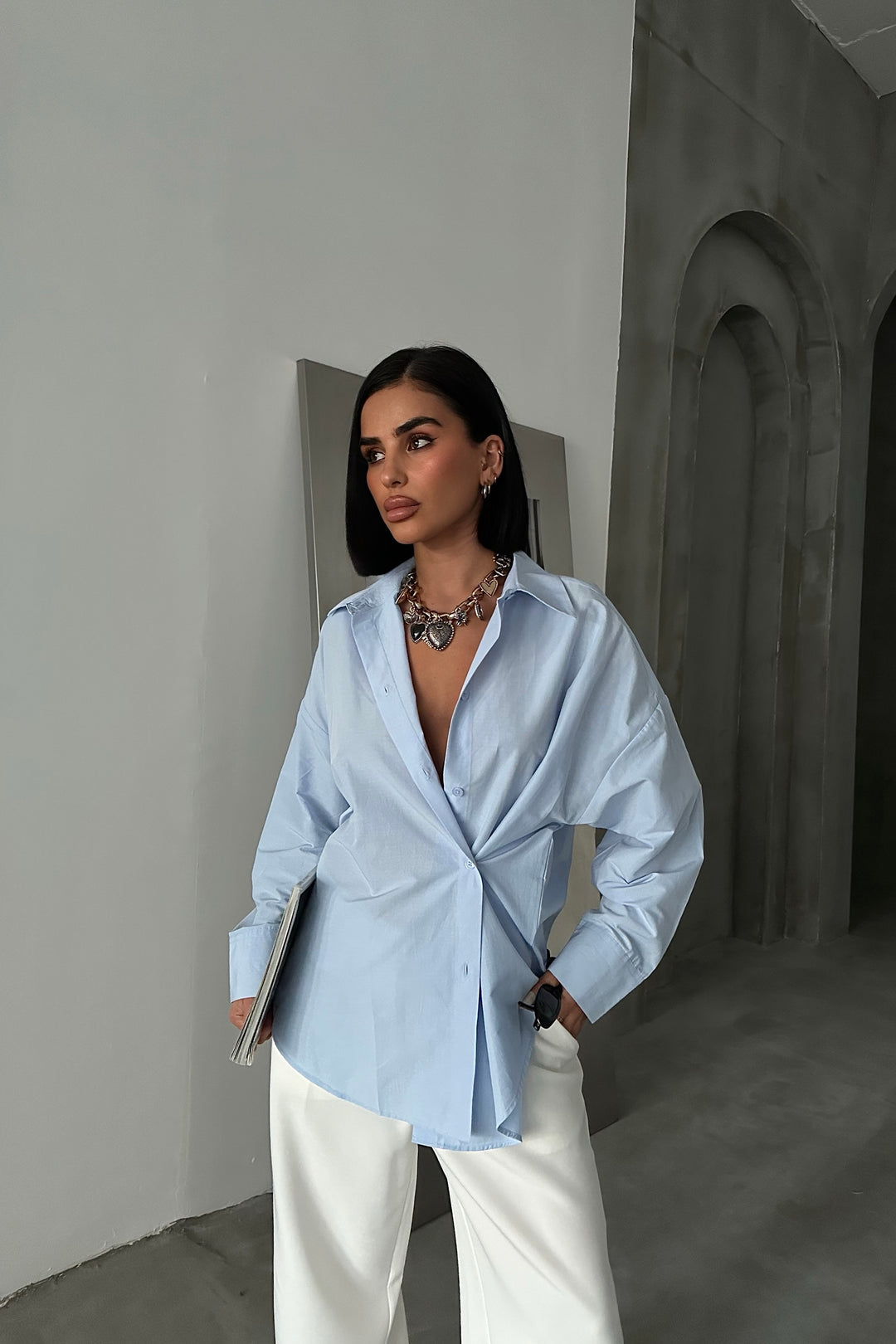 Crossed-Button Oversized Shirt