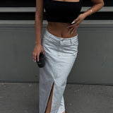 Silver Wash Slit Long Skirt