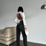 Stitched Square Straight-Leg Jeans