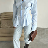 Pleated Waist Button-Up Shirt