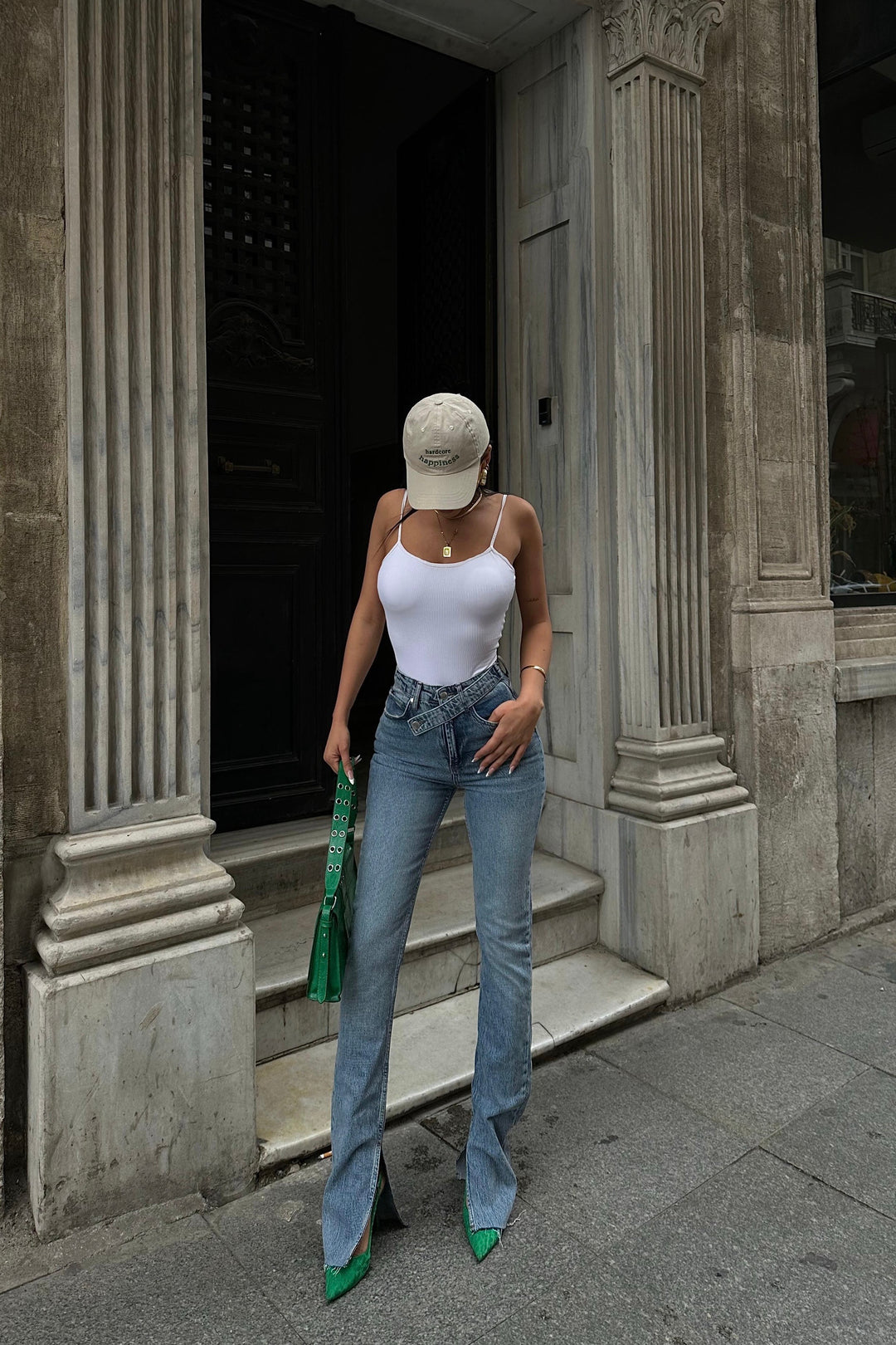 Cross Belt Jeans Dark Blue