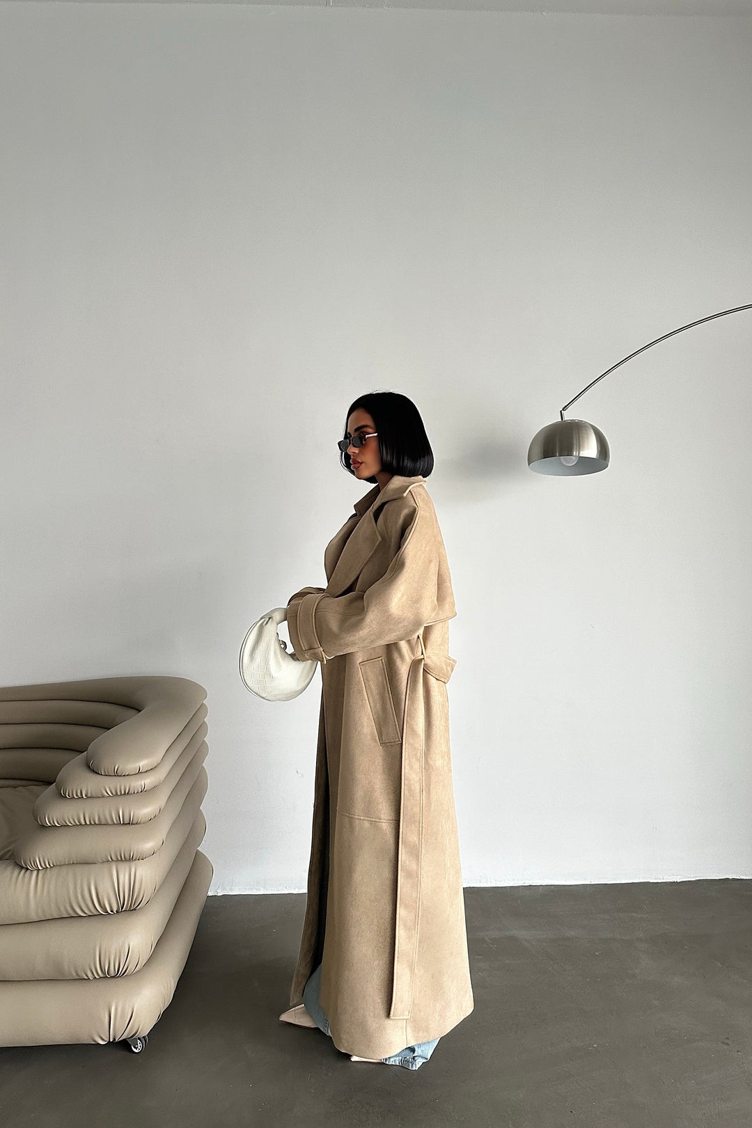 Sand Suede Belted Coat