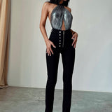 Button Closure Skinny Jean