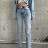 Button Closure Straight Jeans