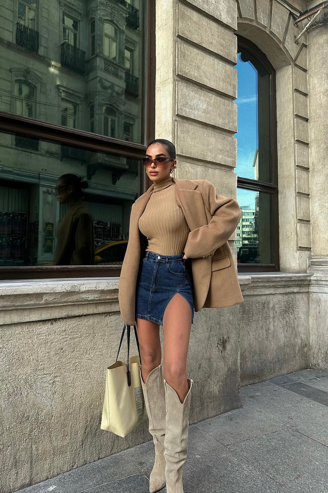 Slit Design Mini Denim Skirt