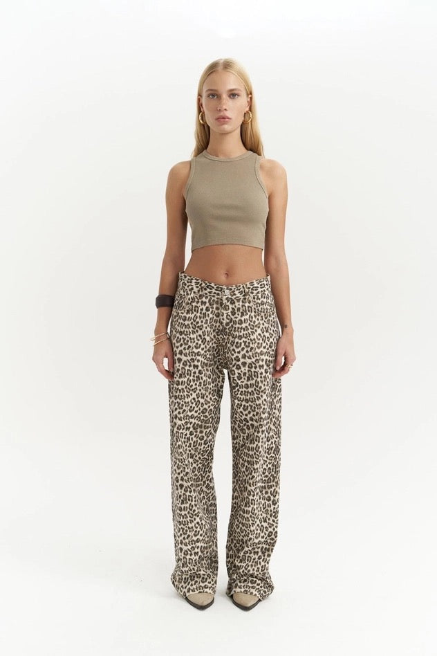 Leopard Wide Leg Fit Jeans