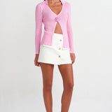 Ribbed Cardigan with Flower Detail