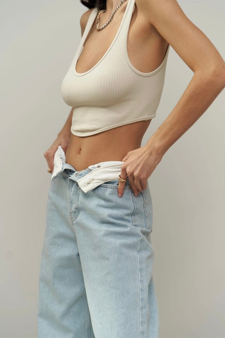 Folded Belt Denim Pants
