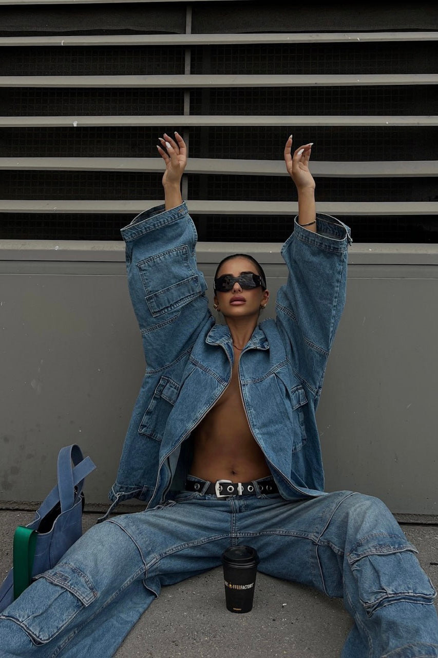 Cargo Zip Up Jean Jacket
