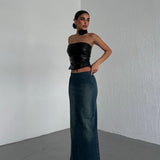 Side Slit Pale Blue Jean Skirt