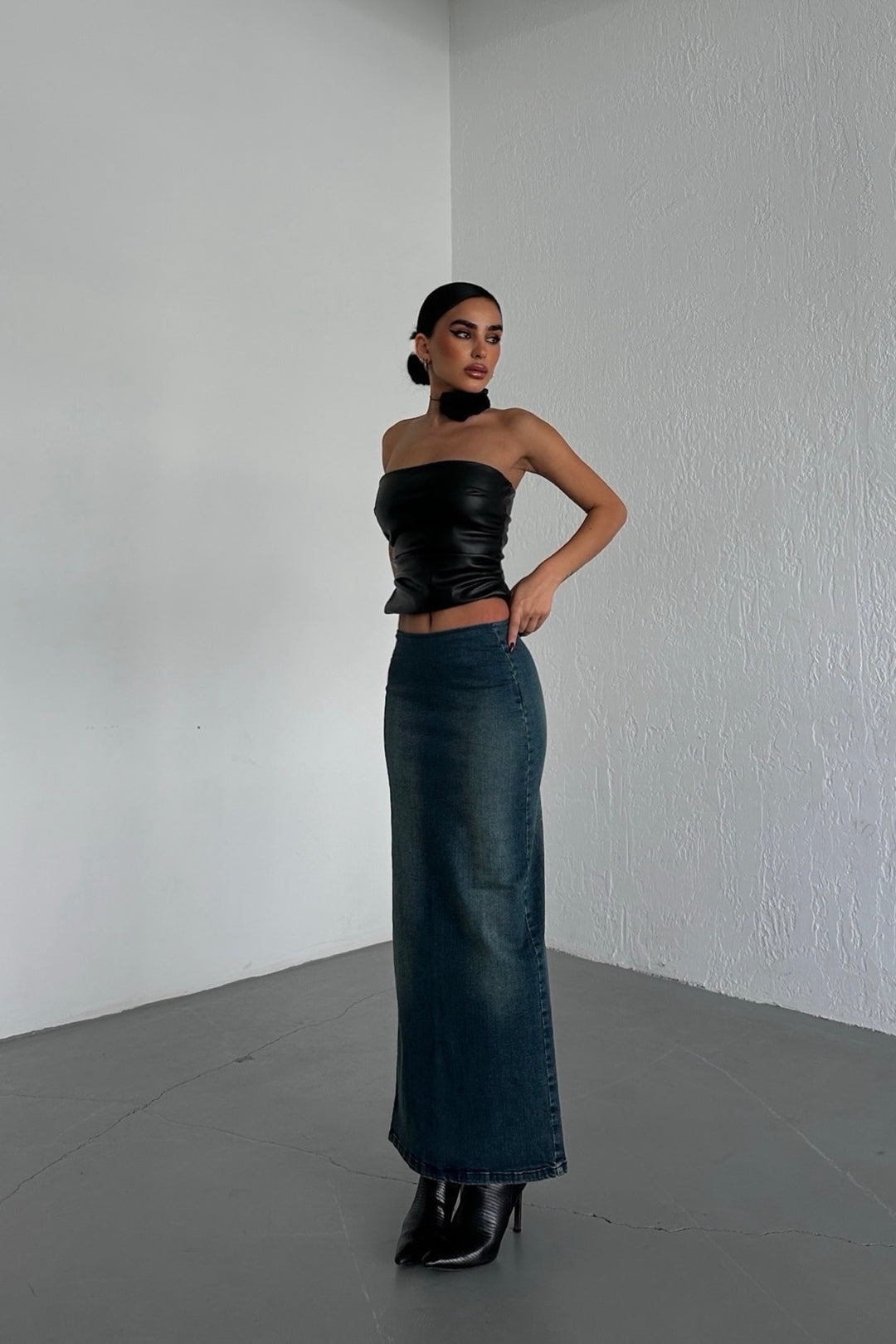 Side Slit Pale Blue Jean Skirt