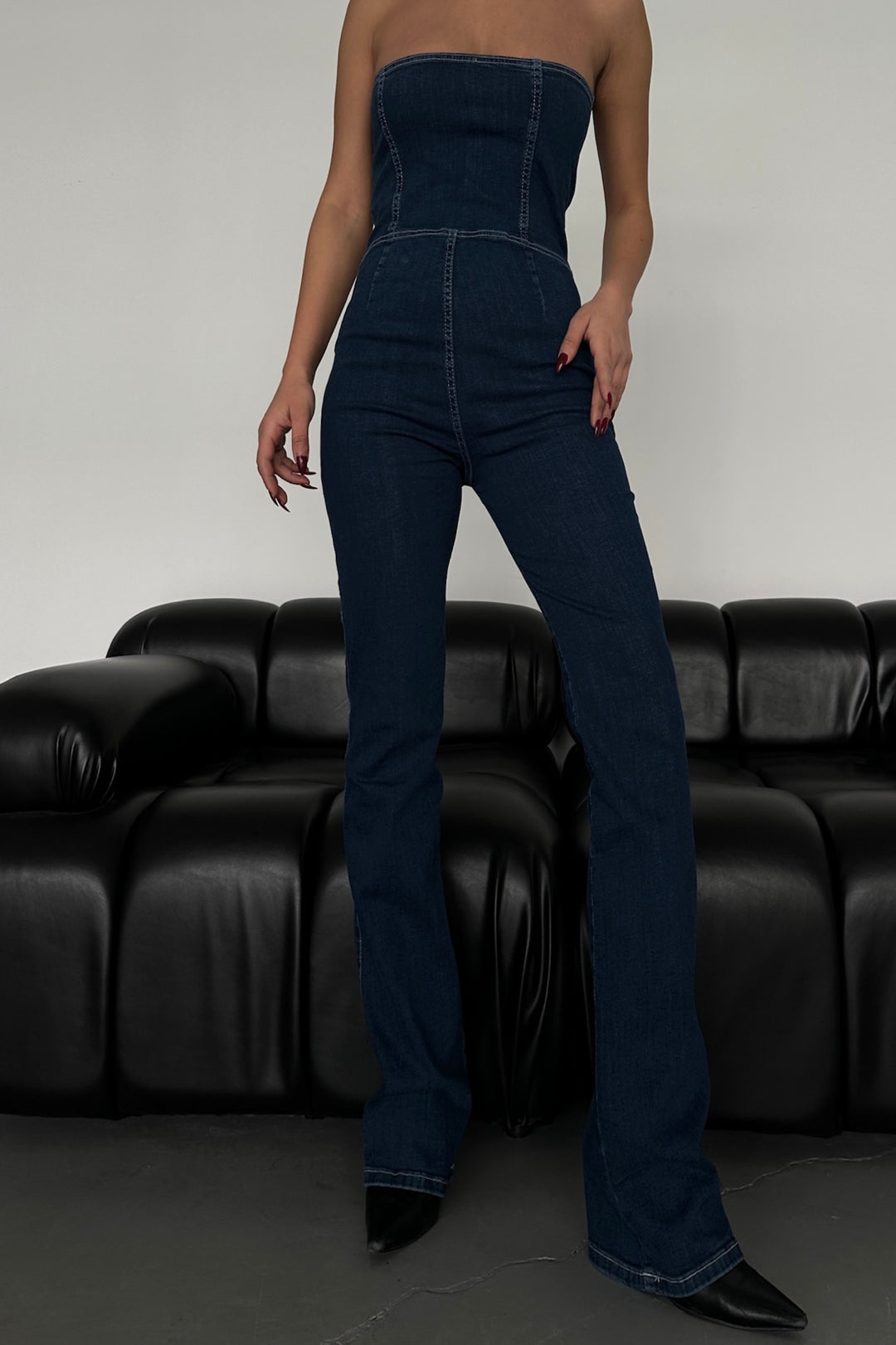 Off Shoulder Denim Jumpsuit