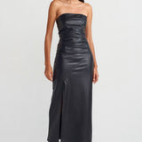 Front Slit Faux Leather Dress