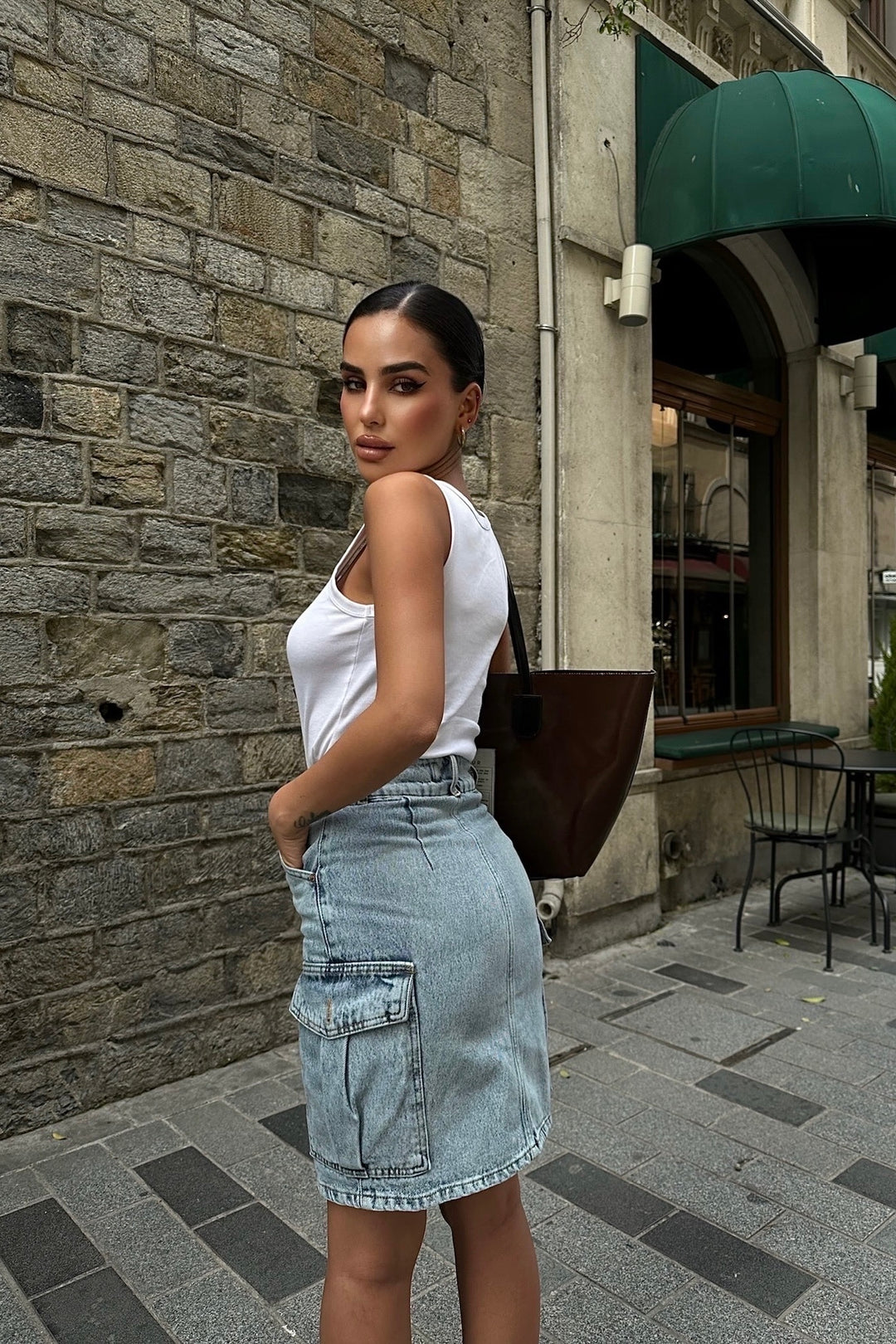 Mid-length Cargo Jean Skirt