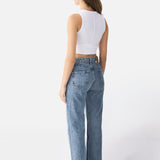 Cross Button Straight Jeans Blue