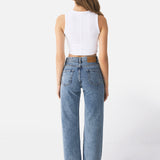 Cross Button Straight Jeans Blue